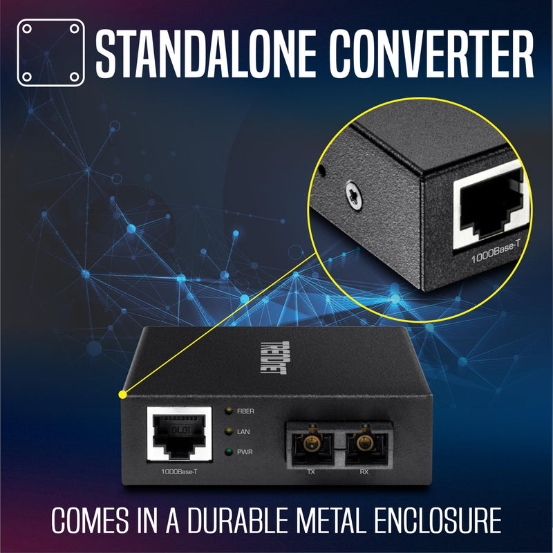TRENDnet 1000Base-T to 1000Base-SX Multi-Mode SC Fiber Converter, up to 550M (1800 ft.), 2 Gbps Switching Capacity, TFC-GMSC 550 M Gigabit