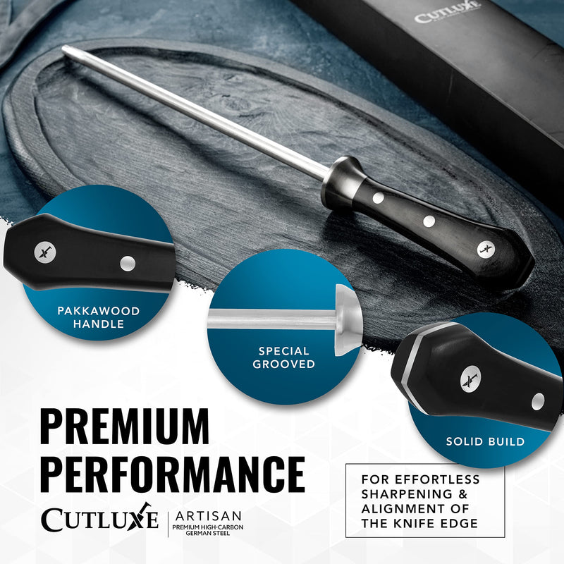 Cutluxe Honing Rod, Knife Sharpener Rod – 10" Honing Steel – Ergonomic Handle Design – Artisan Series 10 Inch