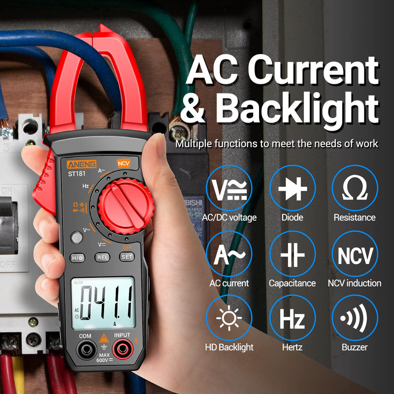 ANENG Digital Clamp Meter Multimeter Tester 4000 Counts with NCV Amp Ohm Volt Measures AC Current, AC/DC Voltage,Capacitance, Resistance, Diodes, Continuity Frequency Backlight Electrican Tools 4000 Counts AC Current