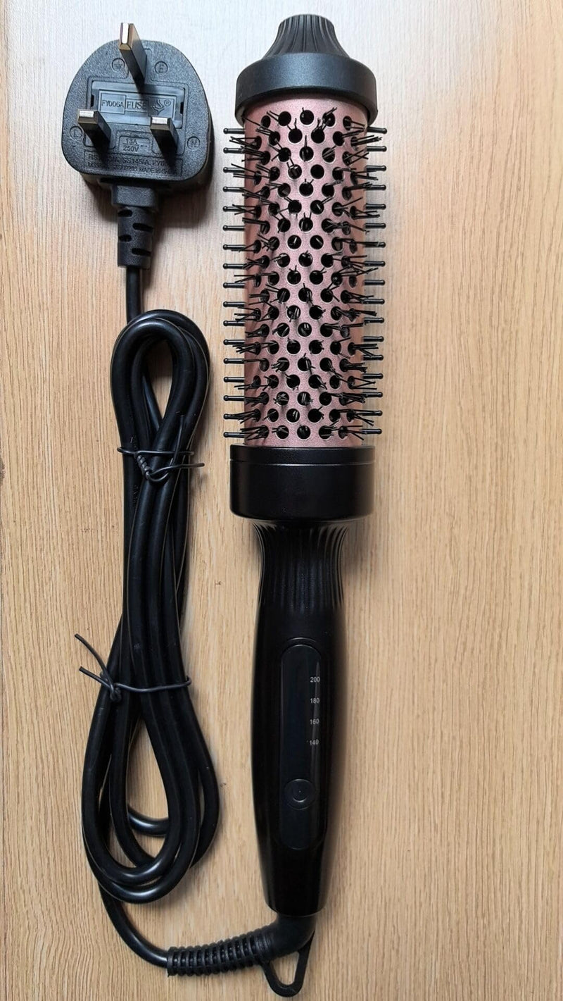 38mm Thermal Brush, Heated Hot Brush, Thermal Round Iron Smooth Shine Volumize Comb, Heated Curling Iron Create Natural Curls, UK Plug Dual Voltage, Rose Black