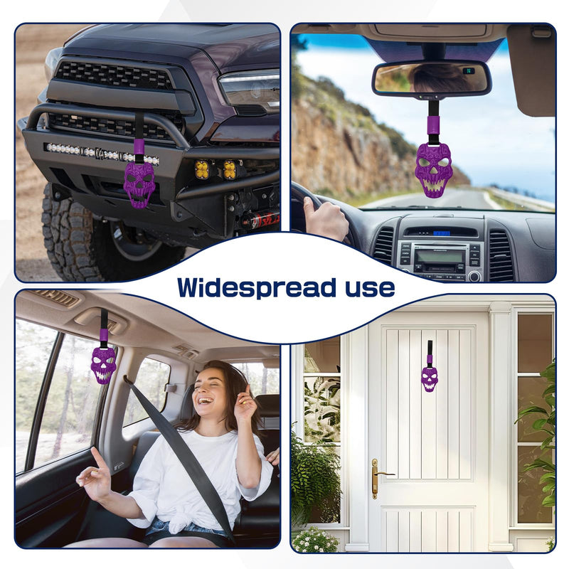 2PCS Skull Car Handle Strap, Horror Skeleton Handle Ring for Cars, Spooky Skull Auto Hanging Charm, Warning Ring (Purple) Purple