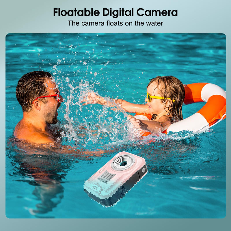 4K Underwater Camera, 64MP 16FT Waterproof Camera w/16GB Card, Pink | Floatable Digital Camera, 16X Digital Zoom, Auto Focus, Fill Light, 650mAh Battery, Ideal for Travel, Surfing, Swimming