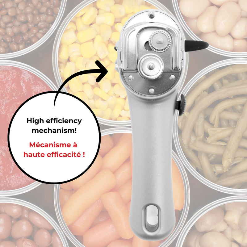 Starfrit Securimax Auto Can Opener - Patented Safe Edge Technology with Lid Lifter - Leaves No Sharp Edges on Lid & Can - Heavy Duty Non-Slip Knob - Grey