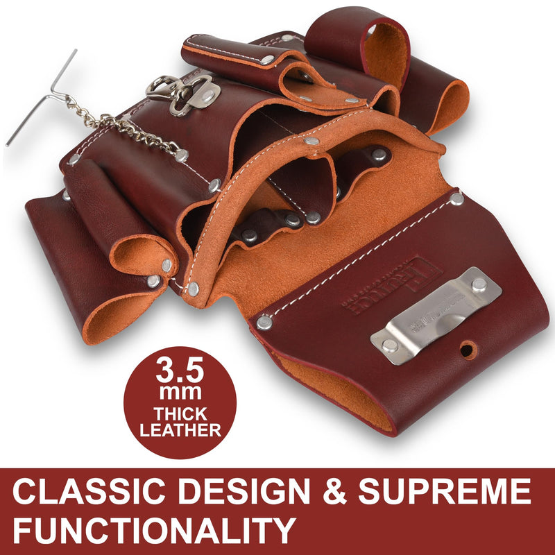 Grain Leather Electrician Tool Pouch | Carpenter Tool Pouch | Electrician Pouch | Electric Tool Bag | Electrician Bag | Leather Tool Belt Maroon
