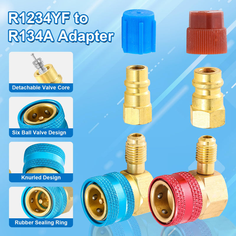R1234yf Quick Couplers Kit, R1234YF to R134A Quick Coupler Adapter, High/Low Side Quick Coupler R1234YF AC Charging Hose Adapter Fitting Connector for Car Conditioner AC Charging (90° Adapter)