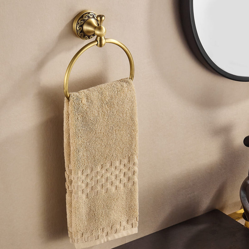 Antique Brass Toilet Paper Holder Towel Ring, Brushed Brass Towel Holder Toilet Paper Roll Holder, Rustic Towel Rack Bathroom Accessories Set Hardware 2 Pieces Farmhouse Wall Mounted