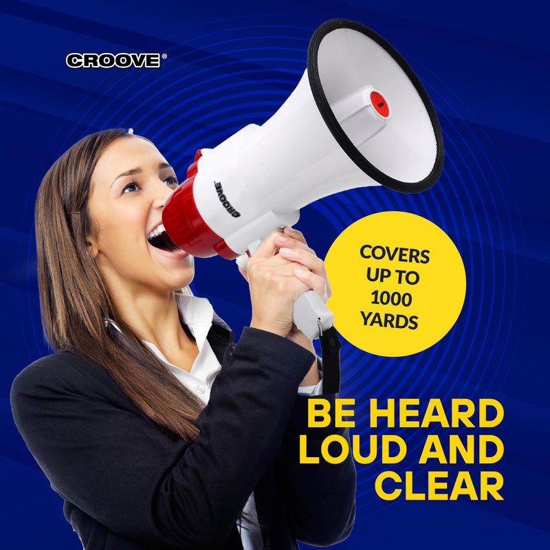 Rechargeable Megaphone Bullhorn Speaker, 1000 Yard Voice Range, Lightweight Mini Blow Horn, Loud Mega Phone With Siren & Music, Bull Horn Noise Makers for Sporting, Camp Counselor, Coach Essentials