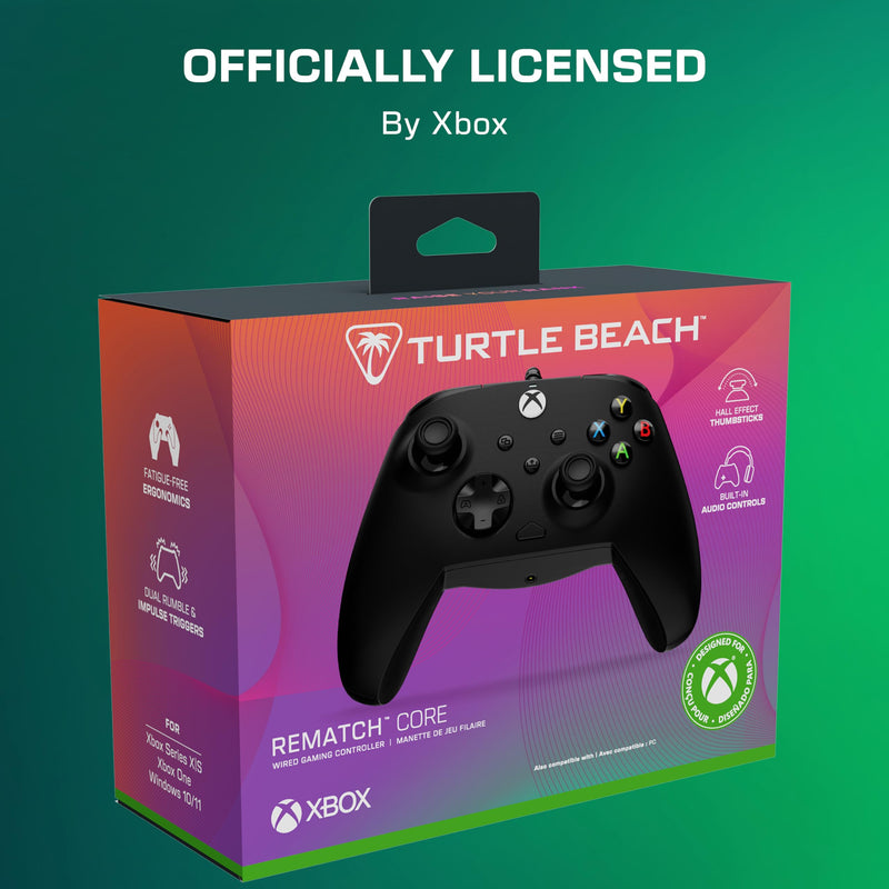 Turtle Beach Rematch Core Wired Gaming Controller, Xbox Series X|S, PC | Xbox One, Hall-Effect Thumbsticks, Audio Controls, Rumble Motors & Impulse Triggers, Ergonomic, Black
