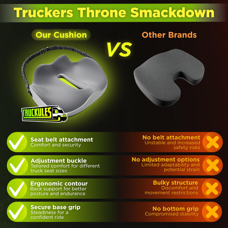 Semi Truck Seat Cushion & Green Semi Truck Phone Mount, Ultimate Memory Foam Trucker Seat Cushion & Heavy Duty Cell Phone Device Holder for Dashboard Windshield Window (1 SC & 1 PM)