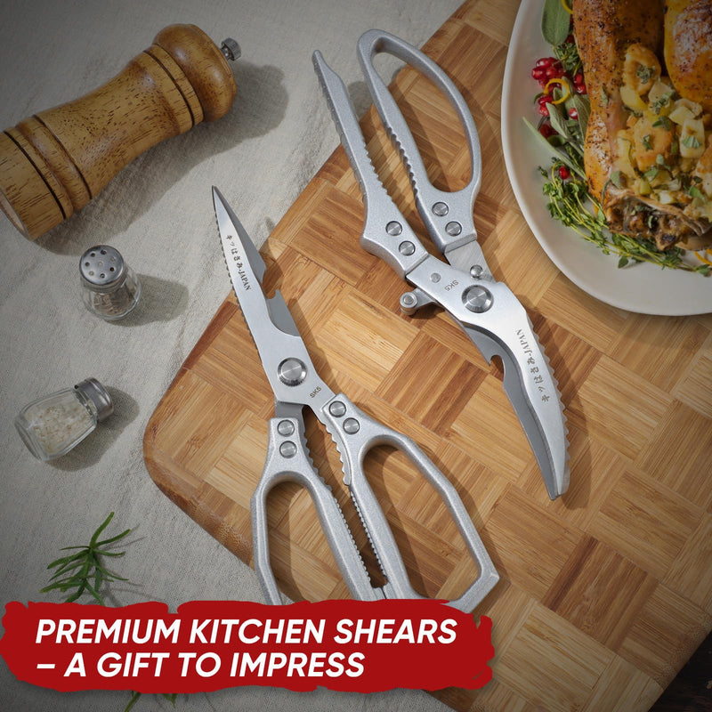 TIVOLI Kitchen Scissors Set Silver,Japanese Stainless Steel Kitchen Shears for Food, Heavy Duty Poultry Shears, Food Scissors for Meat,Chicken Bones and Turkey,Ideal Gift Silver Poultry & Kitchen Shears Set