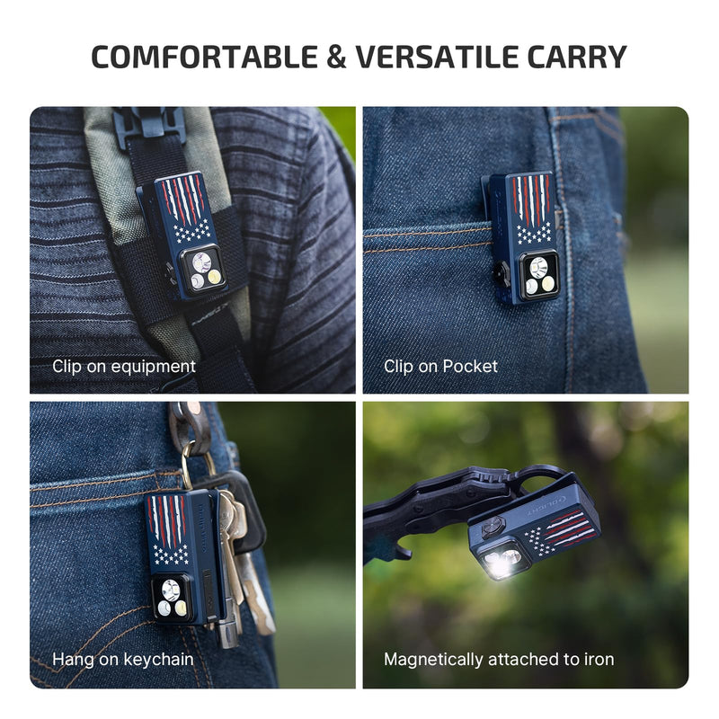 OLIGHT Oclip Ultra EDC Flashlight Clip-on Light, 530 Lumens Rechargeable with Type-C Charging, Combines Floodlight, Spotlight and UV, Triple Lights for Inspection and Work (Stars & Stripes Edition) Stars & Stripes Edition