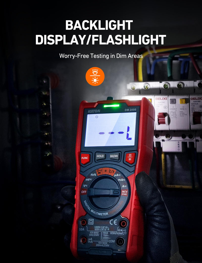 AstroAI Digital Multimeter Tester TRMS 20000 Counts with Higher Resolution Auto-Ranging Voltmeter; Accurately Measures Voltage Current Resistance Diodes Continuity Duty-Cycle Capacitance Temperature