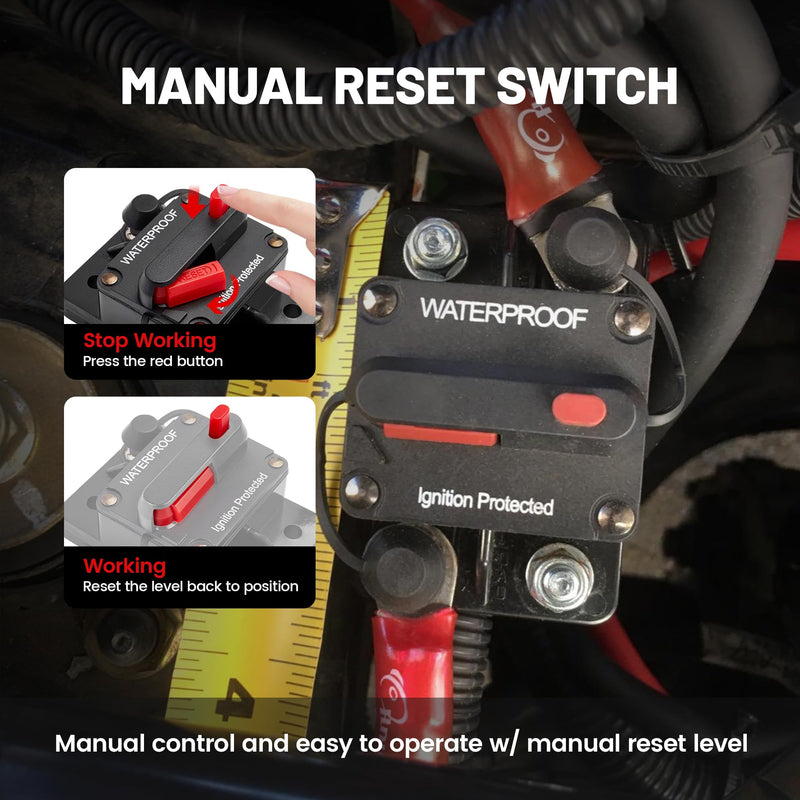 RED WOLF 40 AMP Car Circuit Breaker w/Manual Reset Switch Inline Fuse Holder Inverter for Motor Trolling Vehicles Audio Radio Solar System Protection 12V-48V DC with Wire Lugs Copper Washer Screws