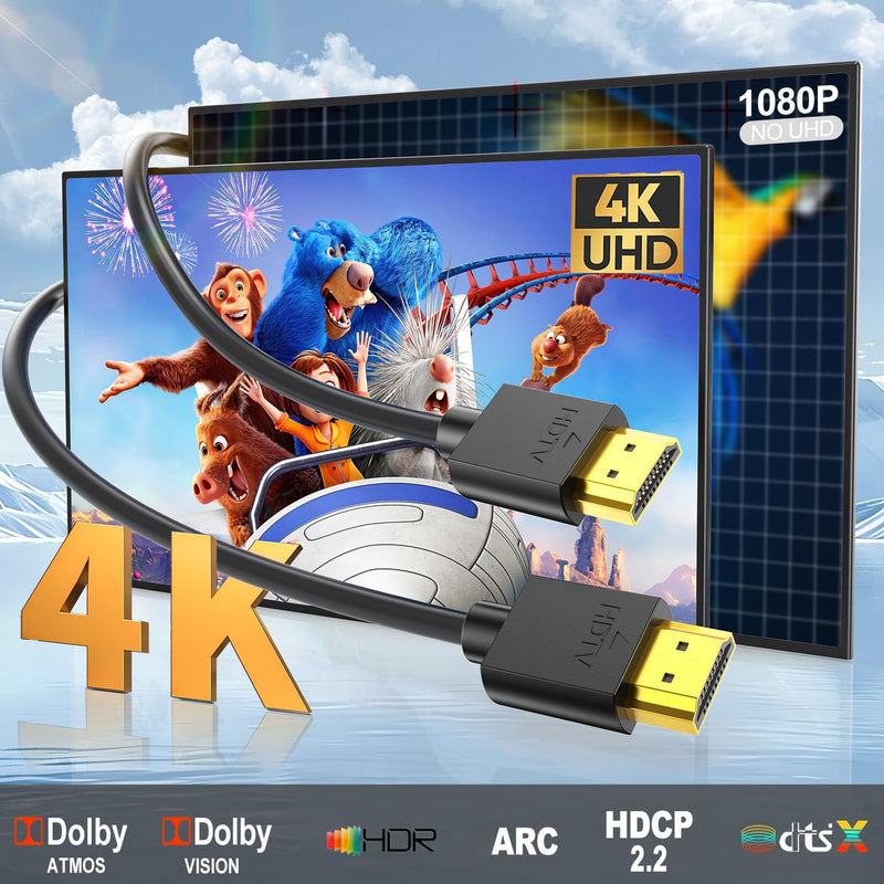 3 FT HDMI Cable 10-Pack Black, 4K HDMI Cord 3FT High Speed Shielded HDMI to HDMI 2.0 Cable with 4K@60Hz/2K@144Hz/ 1080P,HDCP 2.2, HDR, ARC for Laptop, Monitor, KVM, Splitter, PS5, PS4, Xbox, Soundbar