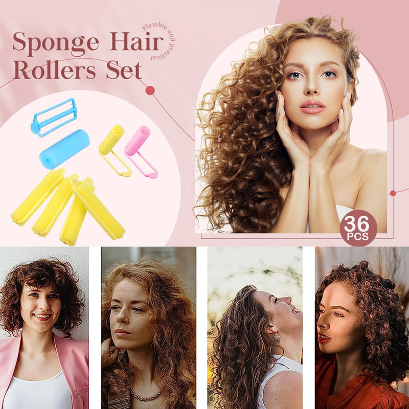 Foam Sponge Hair Rollers for Short Hair,36PCS Soft Curlers Flexible Sponge Curlers 20mm Mini Foam Hair Styling Home DIY Curling Tools for Women and Kids (Pink, Yellow, Blue)