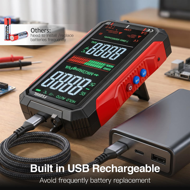 USB Rechargeable Digital Multimeter Smart Automatico True Rms Professional USB Power Multi Testers Continuity Pocket Oscilloscope with Capacitor Voltmeter Megohmmeter Electrical Tools for Electrician
