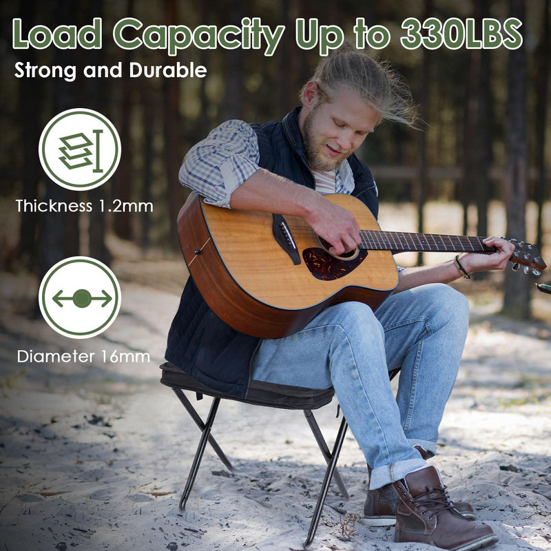 Portable Stool, 13 Inch Small Folding Stool for Adults, Ultralight Black Camping Stools for Hiking and Fishing, Hold Up to 330 LBS