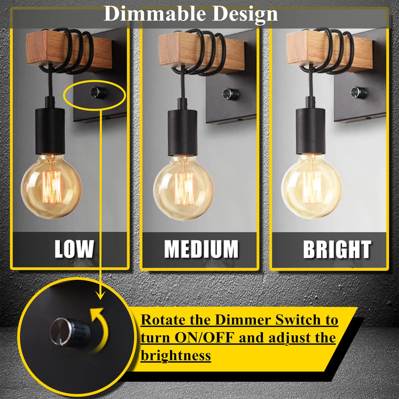 Lightess Black Wall Sconces Dimmable, Edison Wall Light with ON/Off Dimmer Switch, 1-Light Industrial Farmhouse Wall Lamp for Barn Kitchen, Living Room, LG9928784