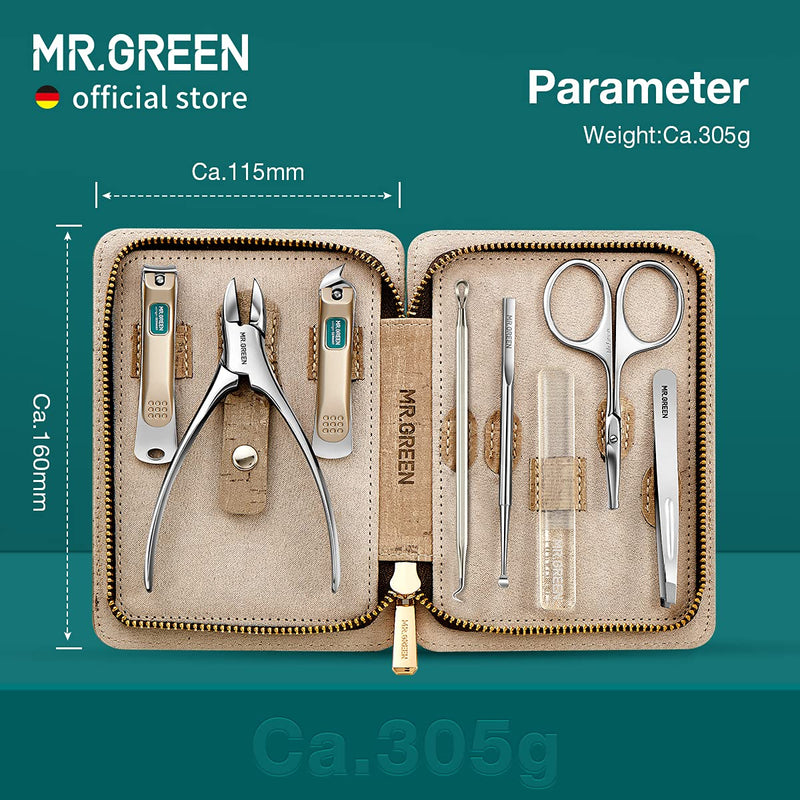 MR.GREEN Manicure Sets Pedicure Kits Stainless Steel Nail Clipper Personal Care Tools with PU Leather Case (Gray) Gray