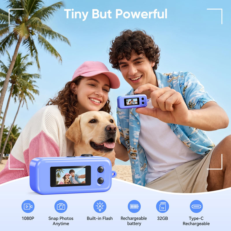 Kizmyee Mini Keychain Digital Camera, 1080P Pocket Tiny Camera, Blue | 2MP 0.96 Inch Sensor, 16X Digital Zoom, 1080p HD Video, Rechargeable Battery, Portable Travel Camera with 32GB Card Sky Blue