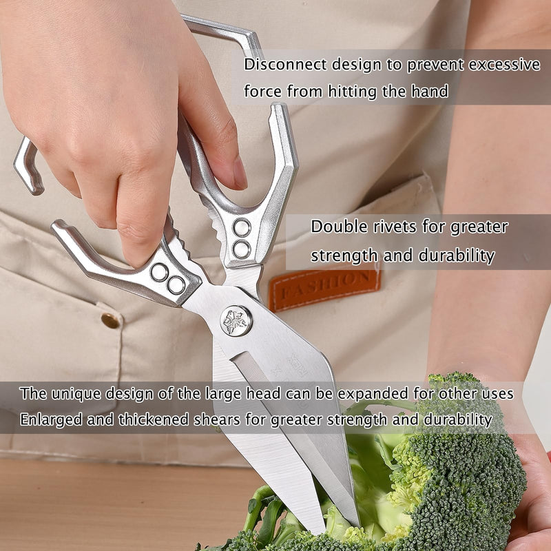 Kitchen Shears,Poultry Scissors,Stainless Steel Heavy Duty Scissors,Universal metal handles for both left and right hands,dishwasher safe shears sharp for Meat/food/Home/courtyards(Silver) Modern