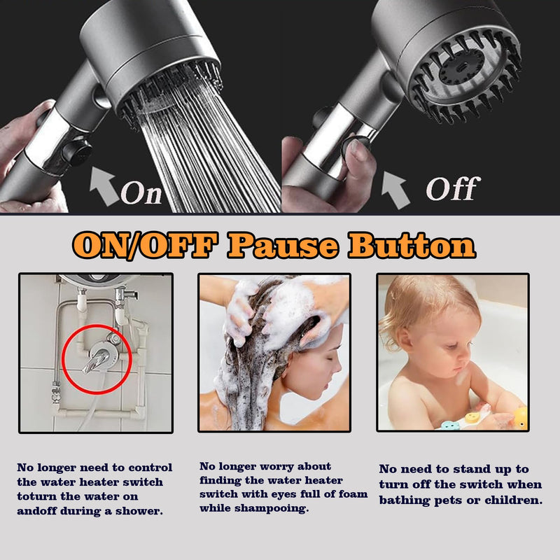 Filtered Shower Head with Handheld, 3 Spray High Pressure Ionic Technology Showerhead, 8 Filters & Anti-Clog Nozzles for Hard Water, Filter out Impurities Reduce Dry Itchy Skin, 2 Hoses, ON/OFF Switch