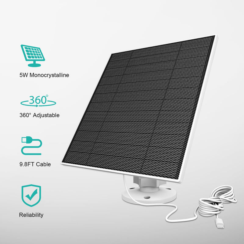 Solar Panel for Eufy Camera, 5W Solar Panel for Eufy Compatible with Eufycam 3/3C/2/2 Pro/2C/2C Pro/E/E20/E40/L20/L40, Solar Charger for Eufy Camera with USB-C Port, Micro USB Adapter, IP65 Waterproof 1