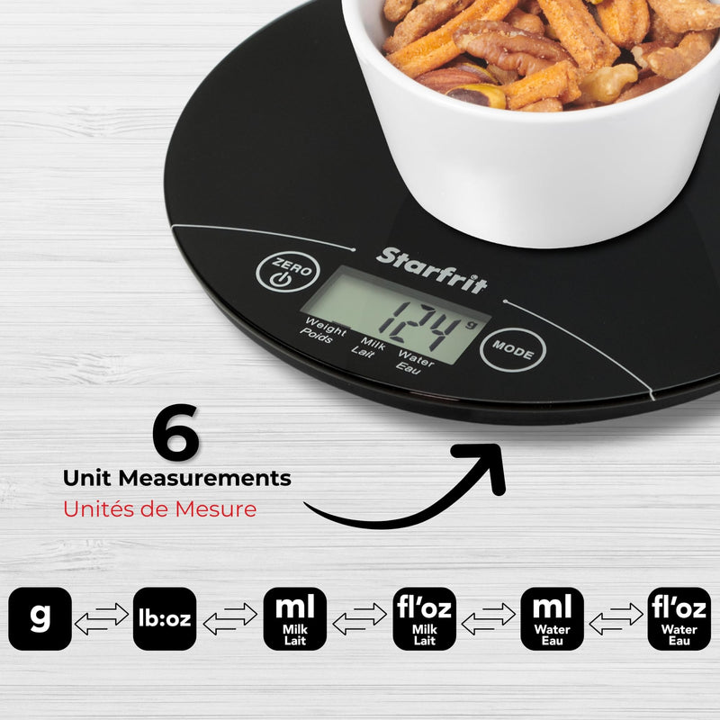 Starfrit Digital Kitchen Scale - 5kg/11lb - Precision Baking Imperial to Metric - Measures Liquid Volume
