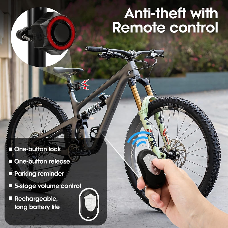 Bike Alarm with Remote - 110dB Loud Anti-Theft Waterproof Rechargeable Alarm, Vibration Sensor Motorcycle Alarm for Bicycle, Ebike, Scooter, IP65 Rated,5-Level Volume Adjustable