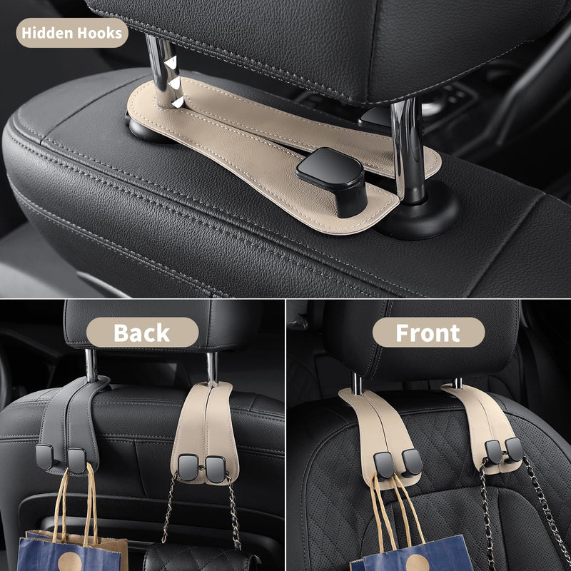 2 Pack KAFANLIN Car Headrest Hooks for Purses and Bags Cute Leather Car Seat Back Head Rest Double Hooks for Bags Cute Pink Beige Car Accessories Headrest Back Seat Handbags Hook (Beige 2 Pack) kafanlin beige 2 pack