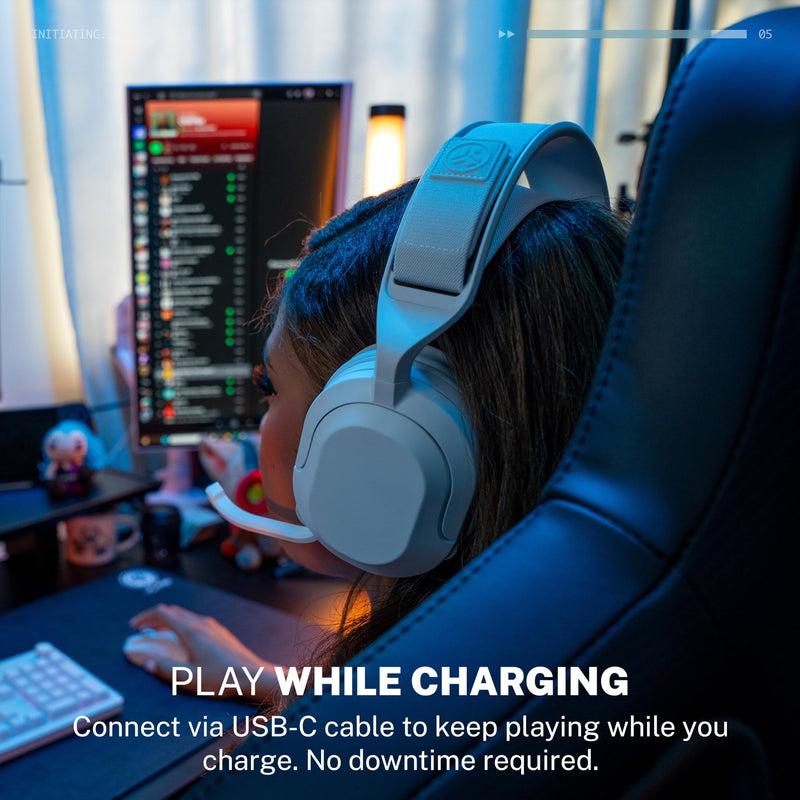 JLab Nightfall Wireless Gaming Headset, Bluetooth 5.3, White Cloud White
