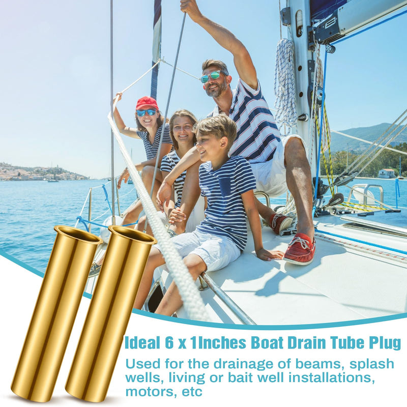 Yaocom 3 Pcs Brass Drain Tube Boat Drain Tube Plug Brass Boat Drain Plug Livewell Overflow Drain Tube for Boat Water Marine Transom Splashwell Livewell Transom Splashwell Installation 6 x 1 Inch