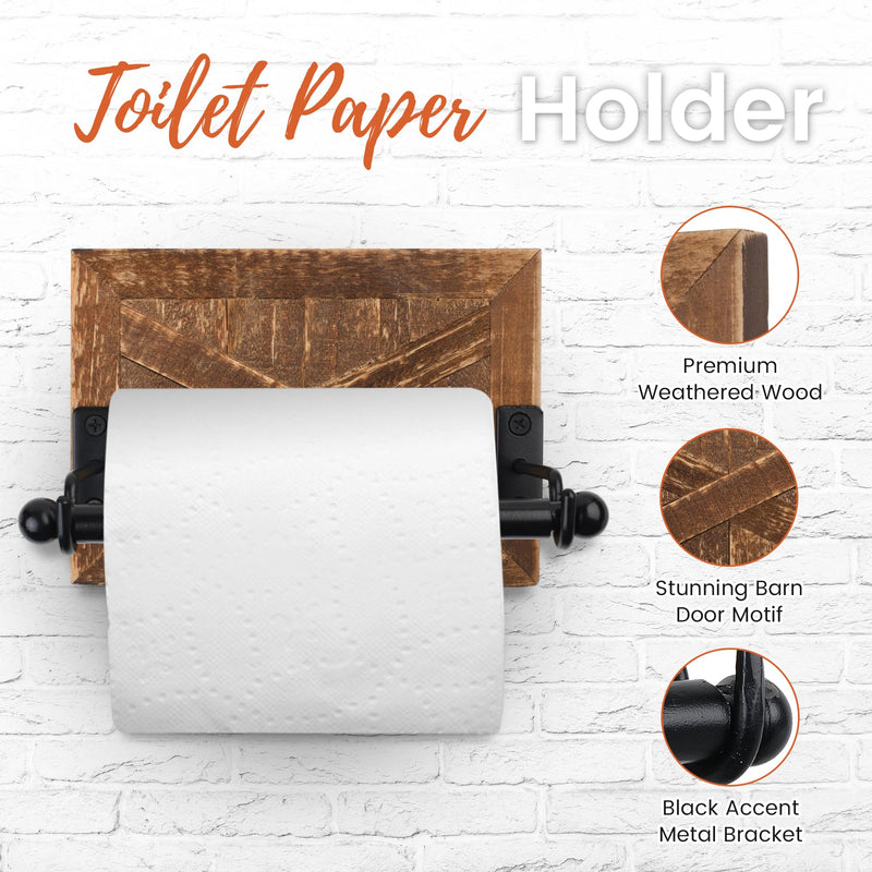 Autumn Alley Rustic Farmhouse Toilet Paper Holder and Towel Ring, Wall Mount, 2 Set - Country Western Decor Wall Toilet Paper Holder and Bathroom Hand Towel Holder Decor, Wooden