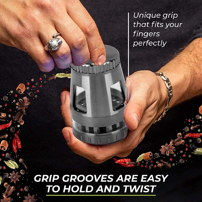 Compact Rust-Resistant Zinc Alloy Spice Grinder - Portable Manual Mill for Grinding Dry Herbs and Nuts(Black)