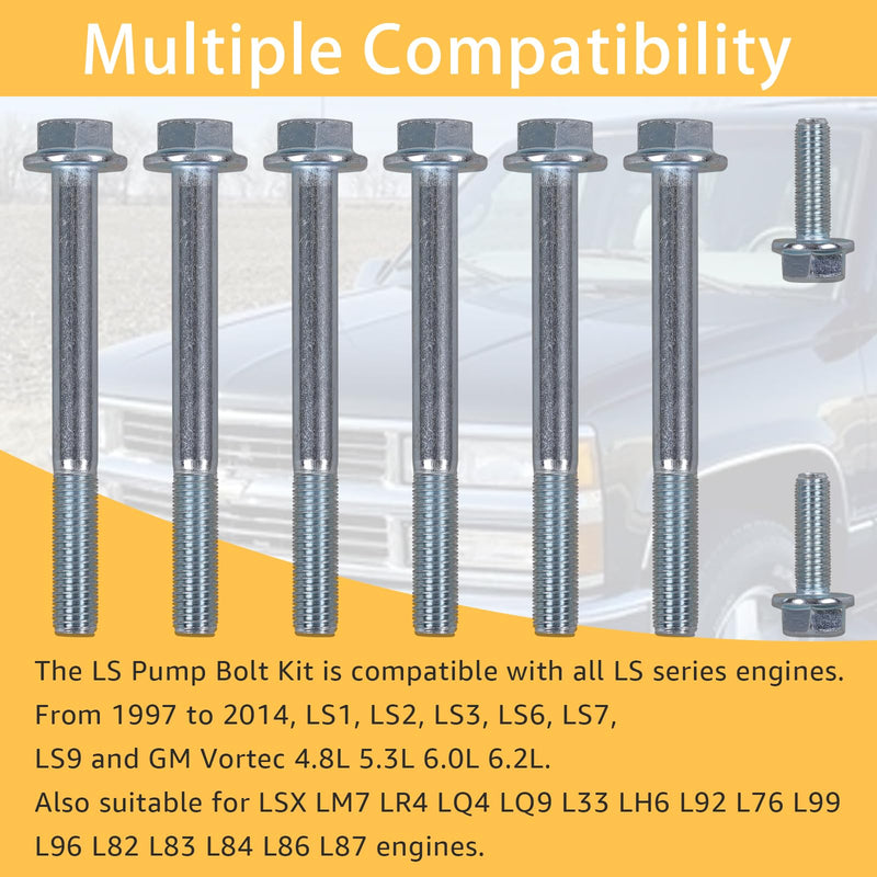 LS Water Pump Bolt Kit - Thermostat Housing Bolt is Compatible with All GM Chevrolet 1997-2014 LS Series Series Engines LSX LS1 LS2 LS3 LS6 LS7 LS9 LQ9 LQ4,6.2L 6.0L 5.3L Thermostat Shell Bolts.