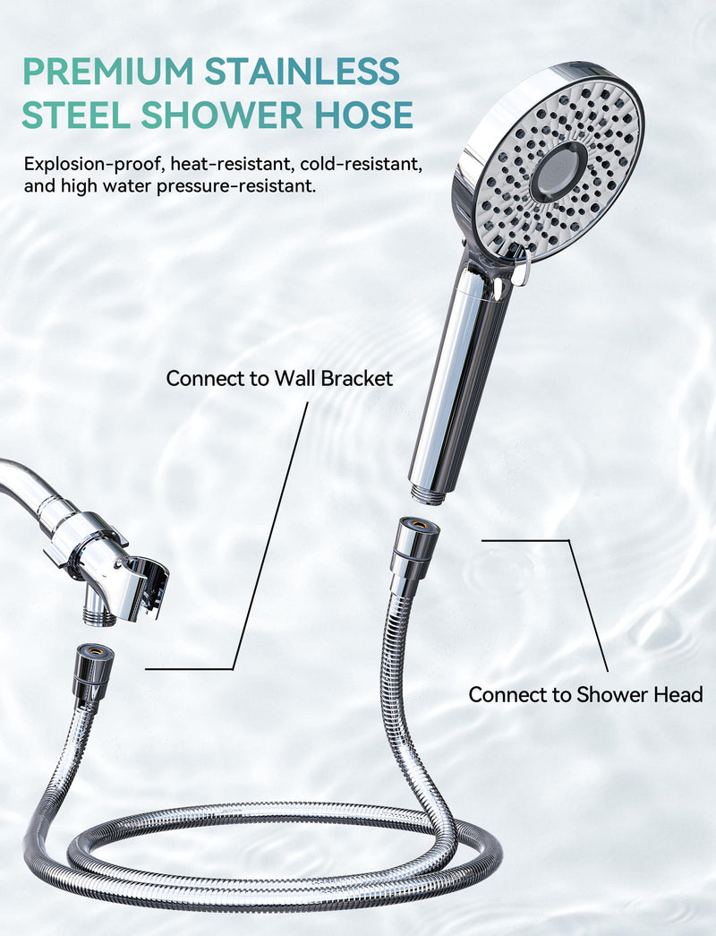 Magichome Filtered Shower Head with Handheld, High Pressure 10-Spd Detachable Chrome Showerhead with Stainless Hose, Water Softener Filter Beads for Hard Water - Remove Chlorine, Reduce Dry Itchy Skin Silver