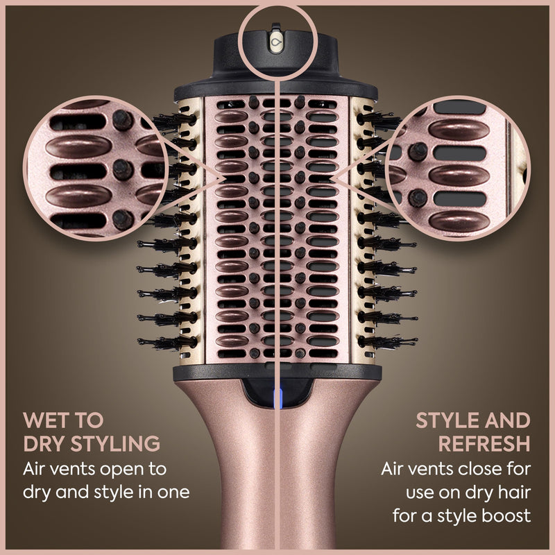 BaByliss Air Power Volume - 2-in-1 Hair Dryer and Styler, Wet and Dry Modes, Smoothing Blow Dryer Brush with 3 Temperature Settings, Ionic & Ceramic, Gold, AS95U