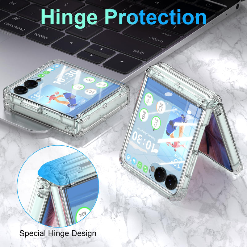 Designed for Samsung Galaxy Z Flip 8 Case with Hinge Protection Clear | Built-in Tempered Glass Screen Protector for Flip 8 Shockproof Protective Phone Case Cover