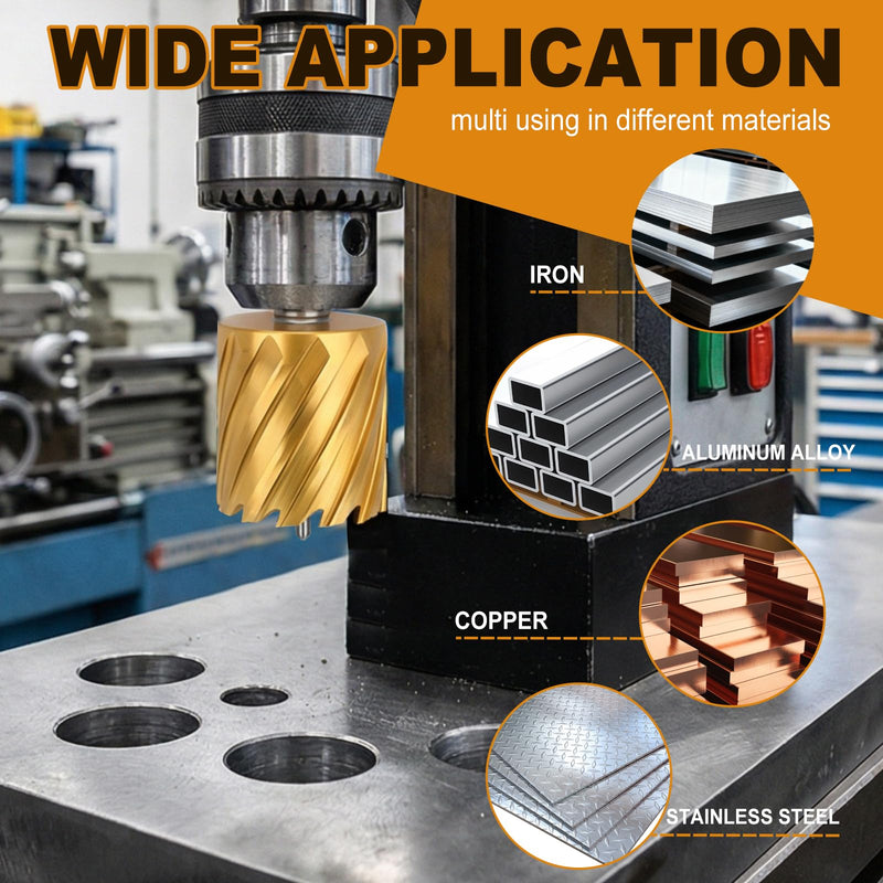 1-1/4"x2 HSS Annular Cutter，Titanium Coating，Weldon Shank，Diameter 1-1/4"，Cutting Depth 2" 1-1/4x2"