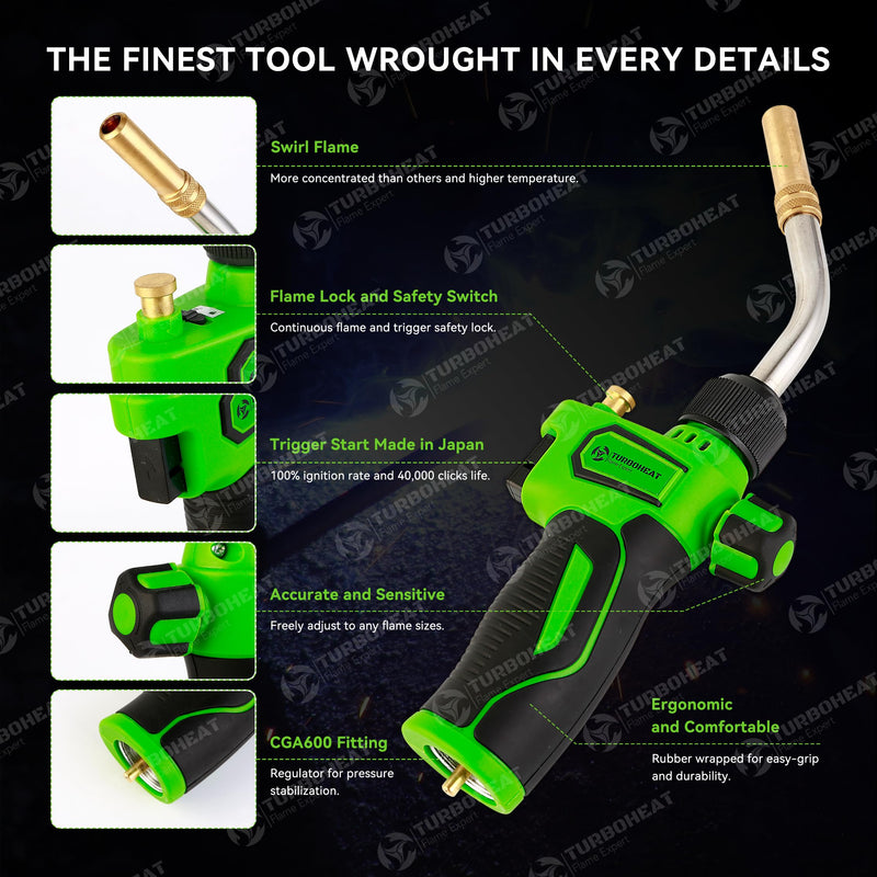 High-Intensity Turbo Torch Head with Auto-Igniter - for Propane/MAPP Gas (Cylinder Not Included) - with Rubber Grip for Soldering, Brazing, Welding Torch Only