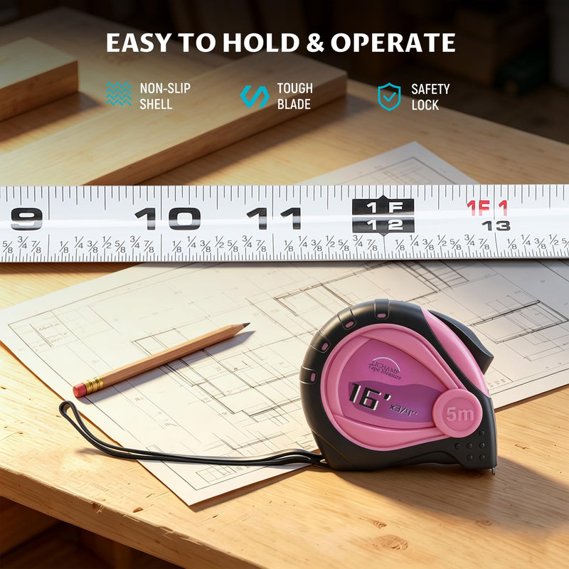 Lichamp Small Tape Measure 16 Feet, Pink Tape Measure Mini 3 Pack 16ft x 3/4in with 1/8 Fractions, 0316PK