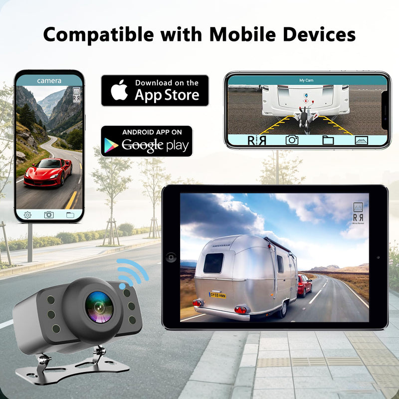 Wireless Backup Camera, RVInWest 1080P WiFi Waterproof Night Vision Wide View Angle, Stable Sign Front Rear View Camera for Car Truck SUV Pickup Camper Van Trailer for iPhone iPad Android Smartphone