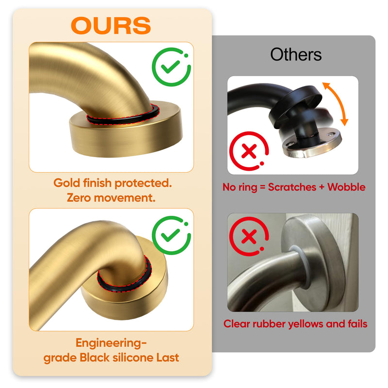 16 Inch Shower Grab Bar, 500 lb Heavy Duty Brushed Gold Stainless Steel Safety Rail for Bathtubs and Showers – Anti Slip Bathroom Grab Bar for Elderly Handicap Senior, Screw Mount Assist Handle 16 inch