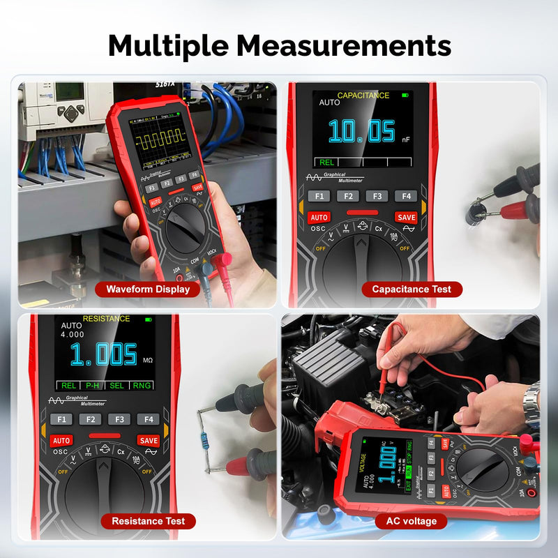 2-in-1 Handheld Oscilloscope Multimeter - 1MHz Bandwidth 2.5MS/s Sampling Rate, Digital Oscilloscope & Auto-Ranging Multimeter Combo, 2.4" Backlit Display with Probes, for Electronics DIY, Repair HO-12