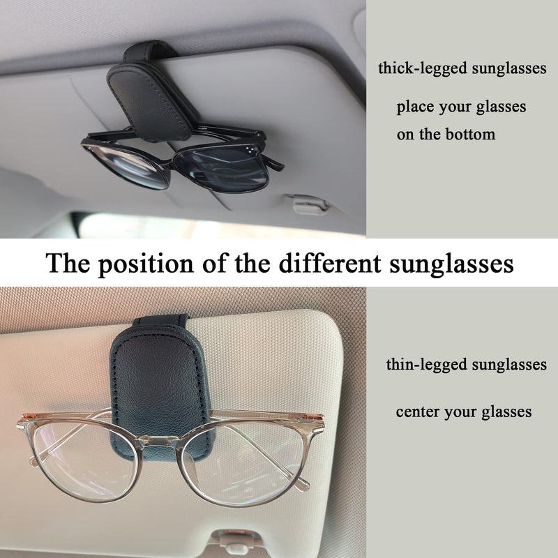 KIWEN Sunglasses Holders for Car Visor, Magnetic Leather Glasses Eyeglass Clip for Car, Ticket Card Clip Sunglasses Mount, Car Visor Accessories Gadgets (1, Black) 1