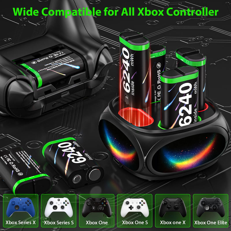 for Xbox Controller Battery Pack for Xbox Series X|S/One/Xbox Elite | 4x6240mWh Batteries for Xbox Controller, Rechargeable Battery pack with Charger, for Xbox Batteery Pack with Fast Charging