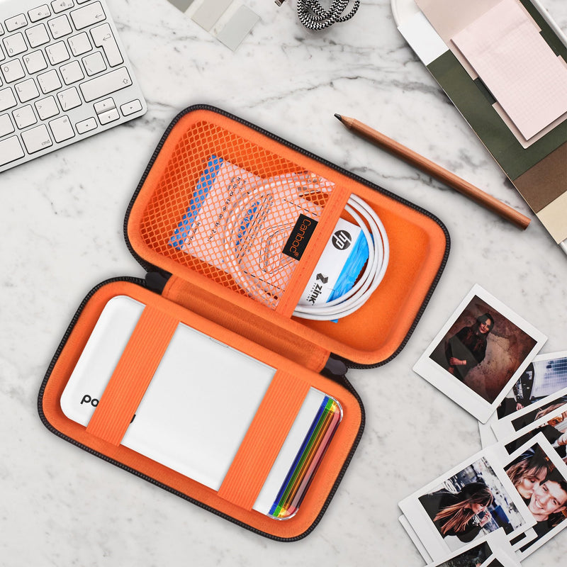 Canboc Carrying Case Compatible with Polaroid Hi-Print 2nd Generation Bluetooth Connected 2x3 Pocket Photo Dye-Sub Printer, Mesh Pocket fits Cable, Paper, Black+Orange (Case Only)