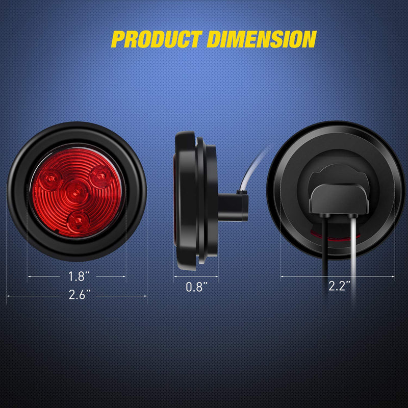Nilight 5PCS Red Round Trailer LED Marker Clearance Light 4 LED Flush Mount with Plug Grommet Pigtail Hardwired for Trailer Truck RV Red 5Pcs 4LED