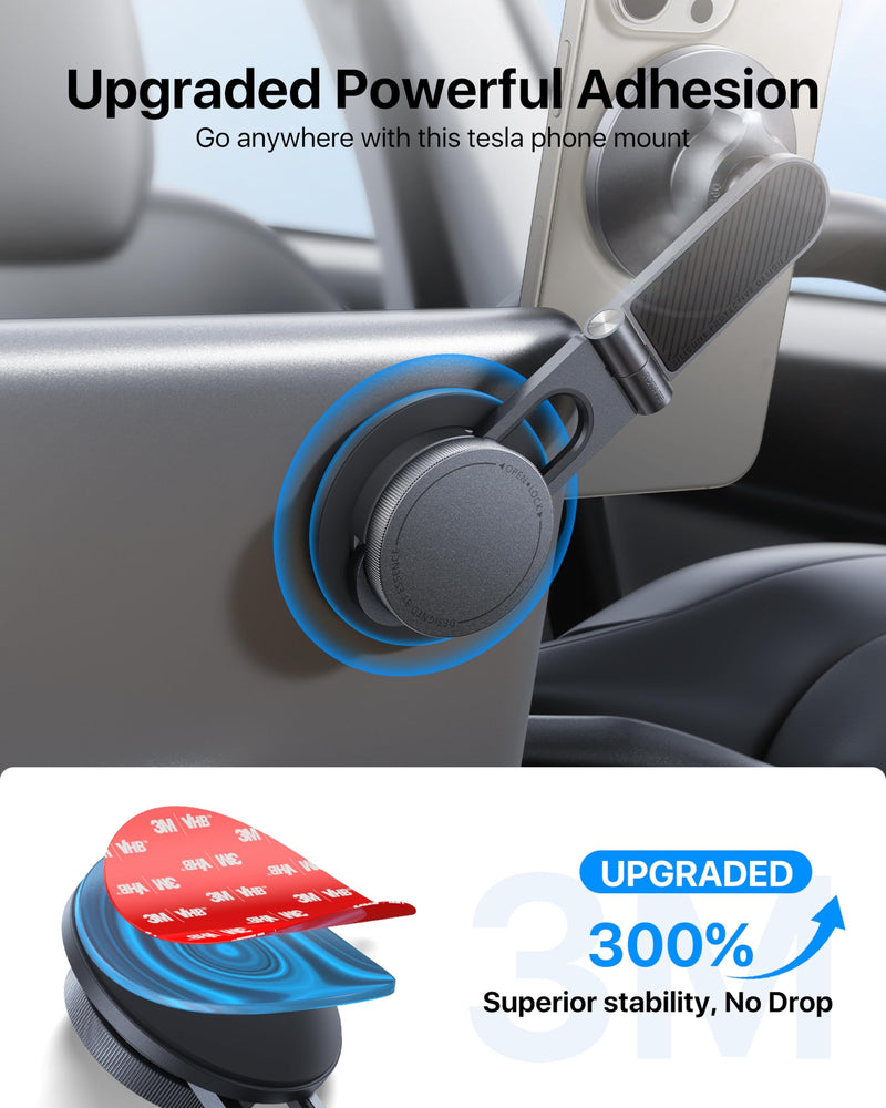 andobil Upgrade Tesla Phone Mount [Strong Magnet & Foldable] MagSafe Car Mount for Tesla New Model Y Juniper Model 3, 360° Adjustable Tesla Phone Holder fits iPhone 17 16 15 Pro Max, Tesla Accessories Metallic Sliver