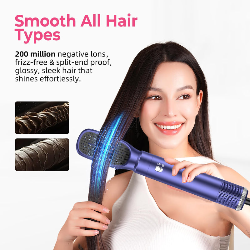 MogaWave Airbrush Hair Styler 6 in 1 Multi Styler, Magic Styler Air Styler, Blow Dry Hair Brush, Air Curler, Hair Dry Brush, Airstyler for Drying, Curling, All Hair Type/Length Blue